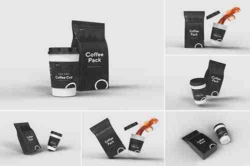 Take Away Coffee Cup With Coffee Pack Mockup