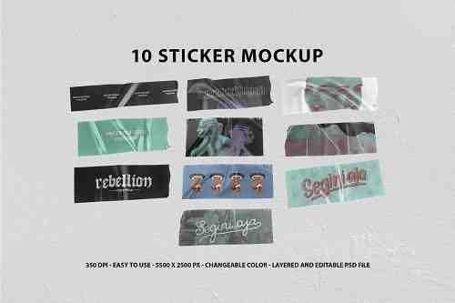 10 Realistic Sticker Mockup - 5382516