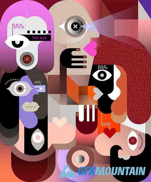 People Group Neo Cubism Digital Painting