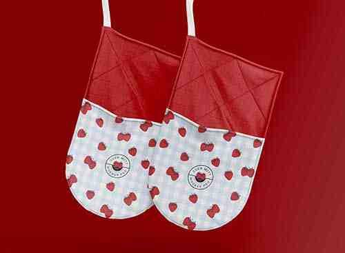 Two Hung Oven Gloves Mockup