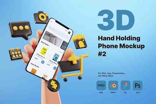 3D Hand Holding Phone Mockup for E-commerce
