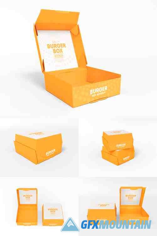 Take away disposable paper fast food burger box mockup