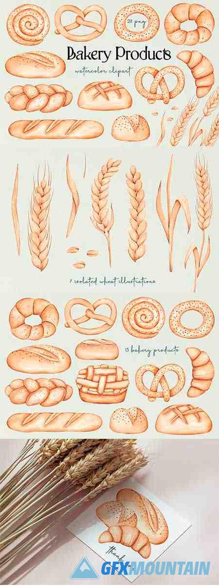 Watercolor Clipart Bakery products" - 1883065