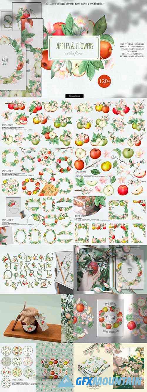 Apples and flowers collection - 7117656