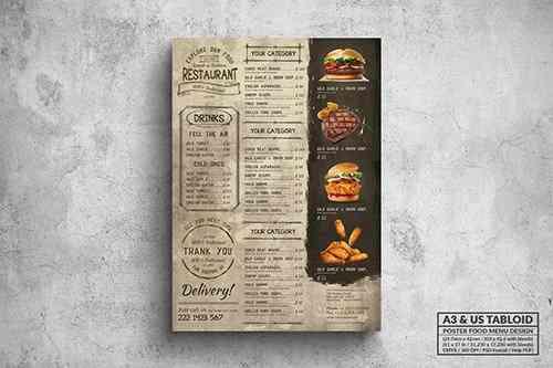 Vintage Grill Poster Food Menu - A3 & US Tabloid