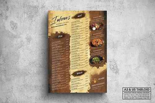 Inferno Vintage Poster Food Menu - A3 & US Tabloid