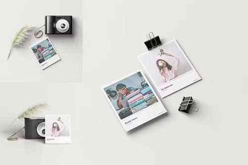 Polaroid Mockup With Camera Realistic Rendering