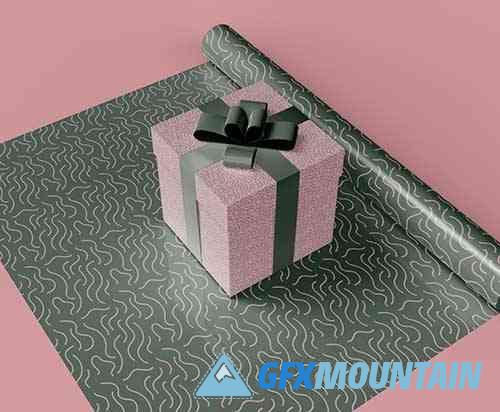 Gift Box & Wrapping Paper Mockup
