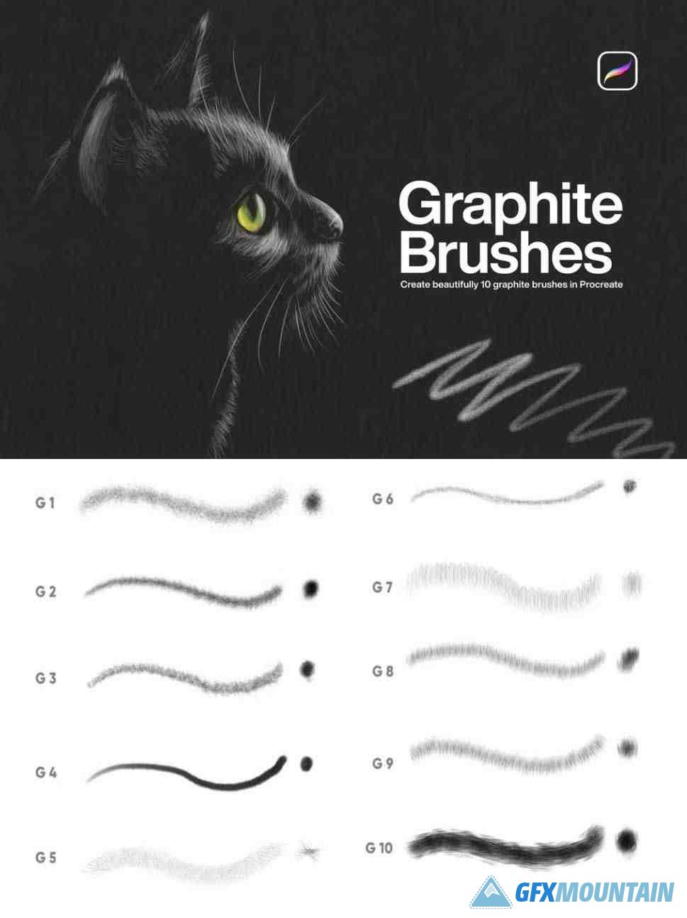 10 Graphite Brushes Procreate