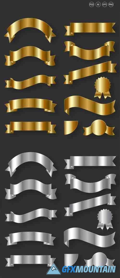 Gold/Silver Ribbon Vector Set + PSD