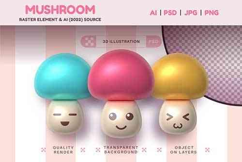 Set Mushroom Realistic Sign Raster - 7294496