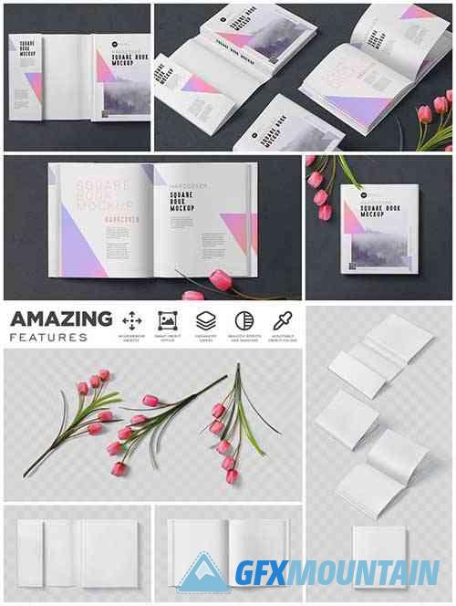 Square Book with Dust Cover Mockups - 7265295