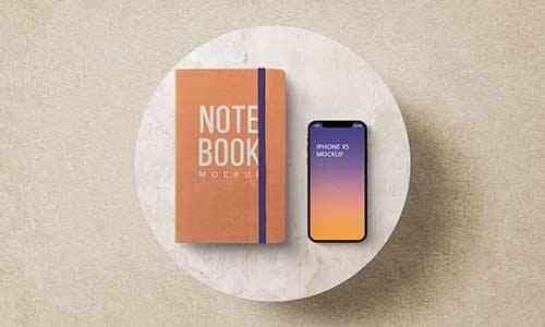 Notebook & Iphone XS Mockup On Marble Table