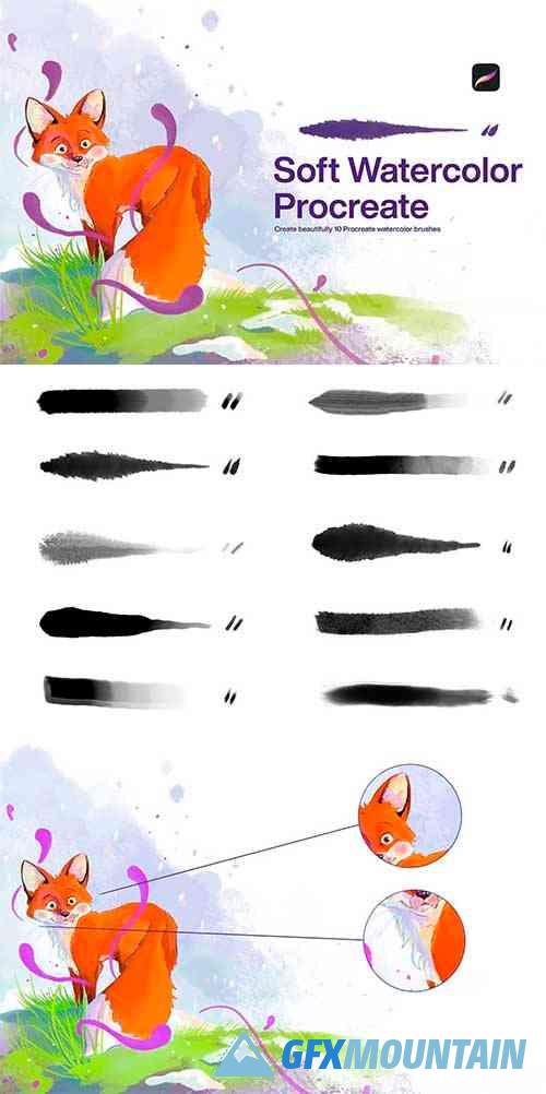10 Soft Watercolor Brushes Procreate - 7370945