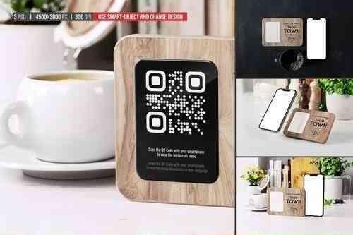 QR Code Menu Sign With Smartphone Screen Mockup