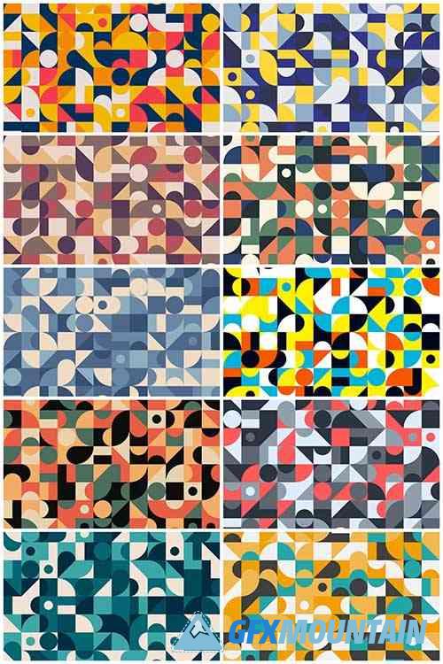Retro Geometric Mosaic Seamless Patterns
