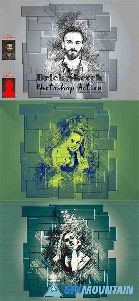 Brick Sketch Photoshop Action - 7407323