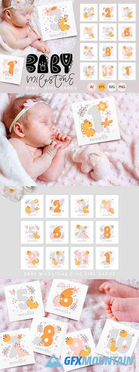 Baby Milestone Dino Girl Cards - 7409562