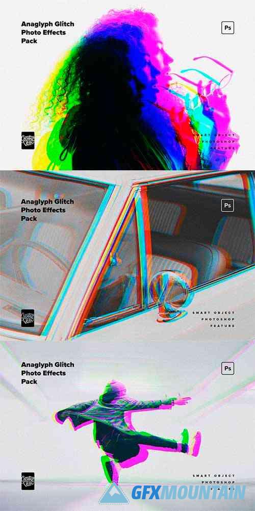 Anaglyph Glitch Photo Effects Pack - 7487134