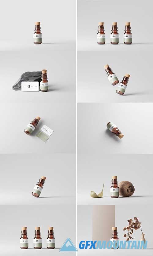 Amber Glass Bottle With Cork Mockup 7460278