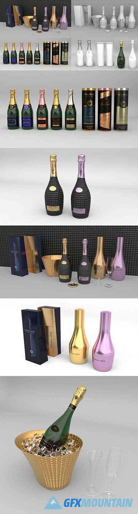 Nicolas Feuillatte All Champagne Bottles and Packages Pack 3D Model Collection
