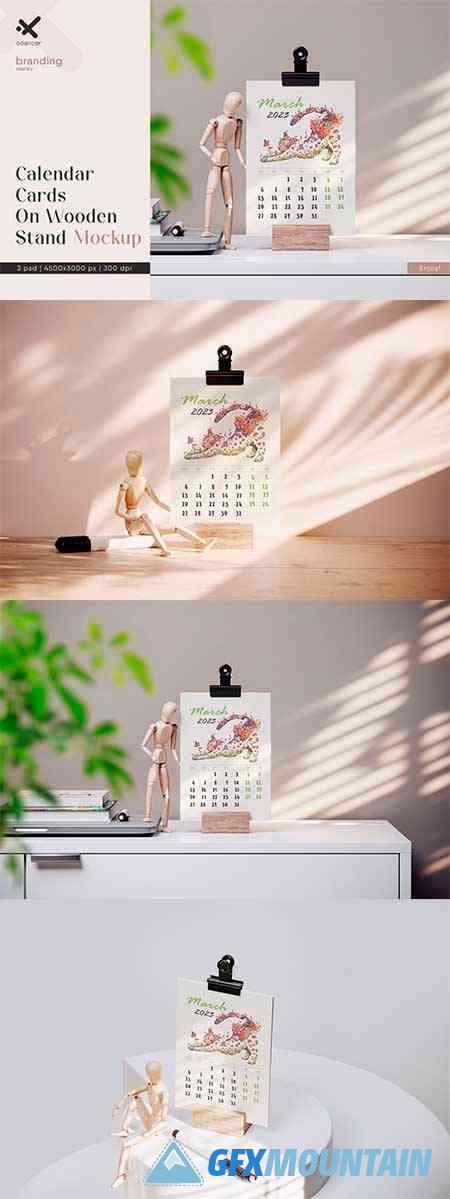 Calendar Cards On Wooden Stand Mockup