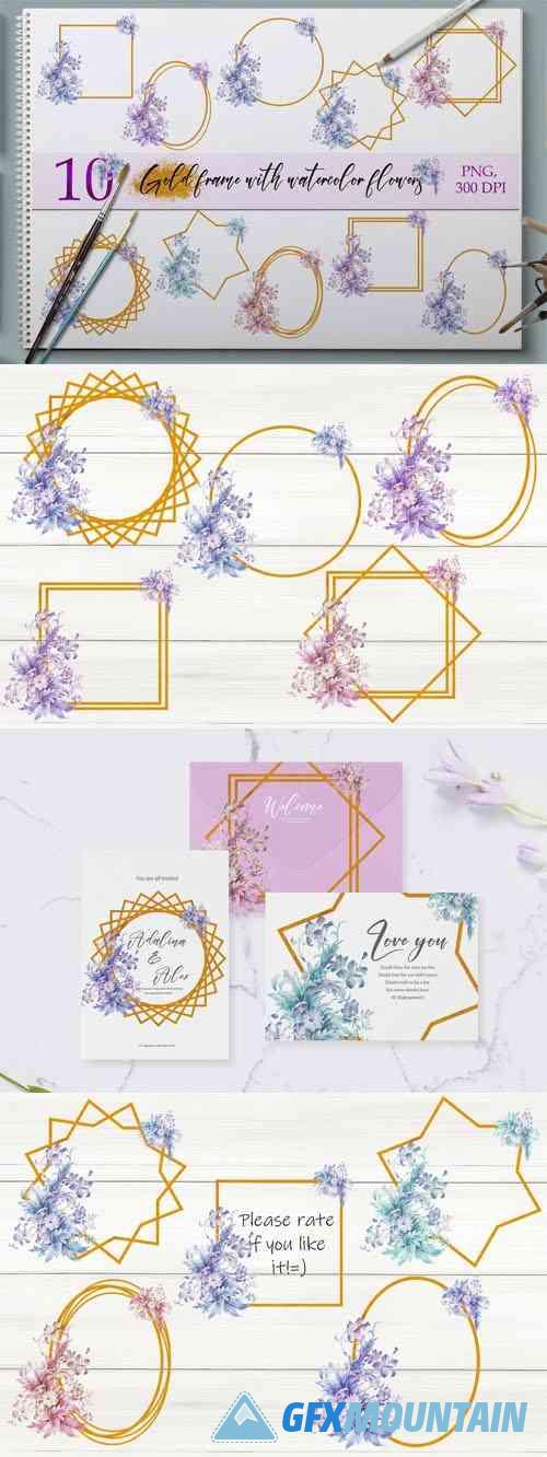 Amazing Gold Frames with Watercolor Flowers