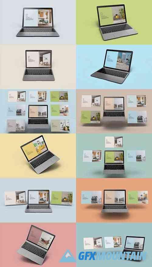Laptop with Website Mockup 12 views - 7536361