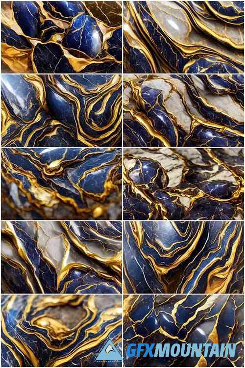 Sapphire & Gold Marble Textures
