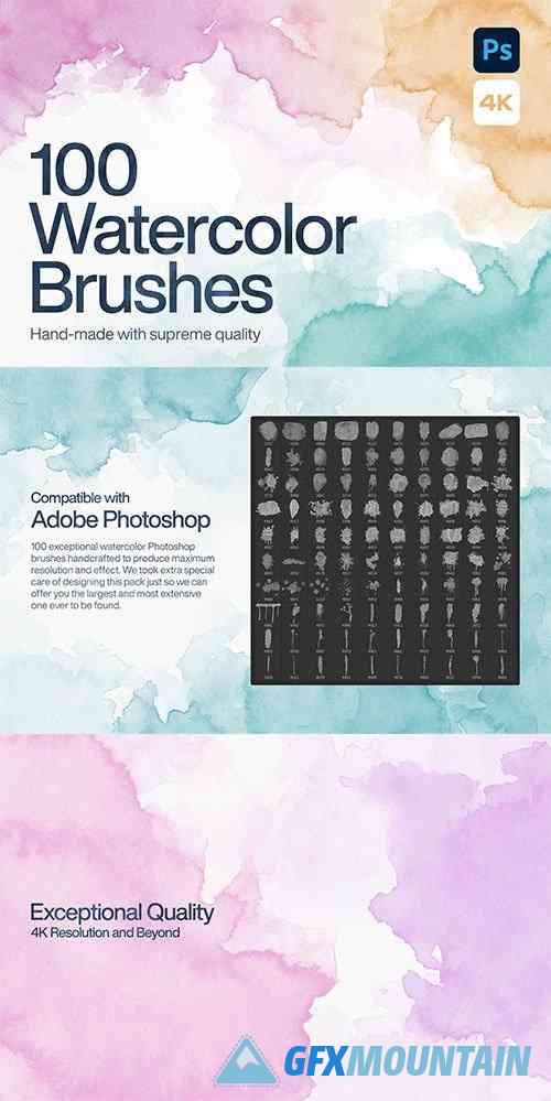 100 Watercolor Photoshop Brushes