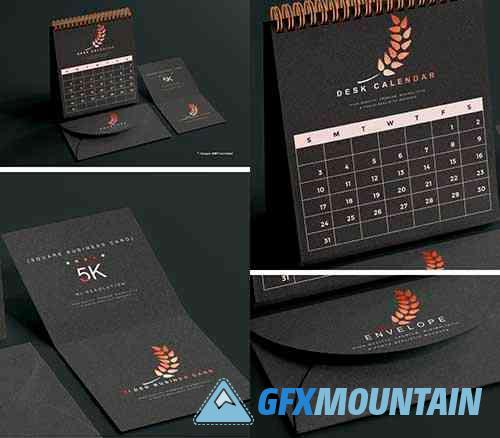 5K Black Desk Calendar PSD Mockup Template