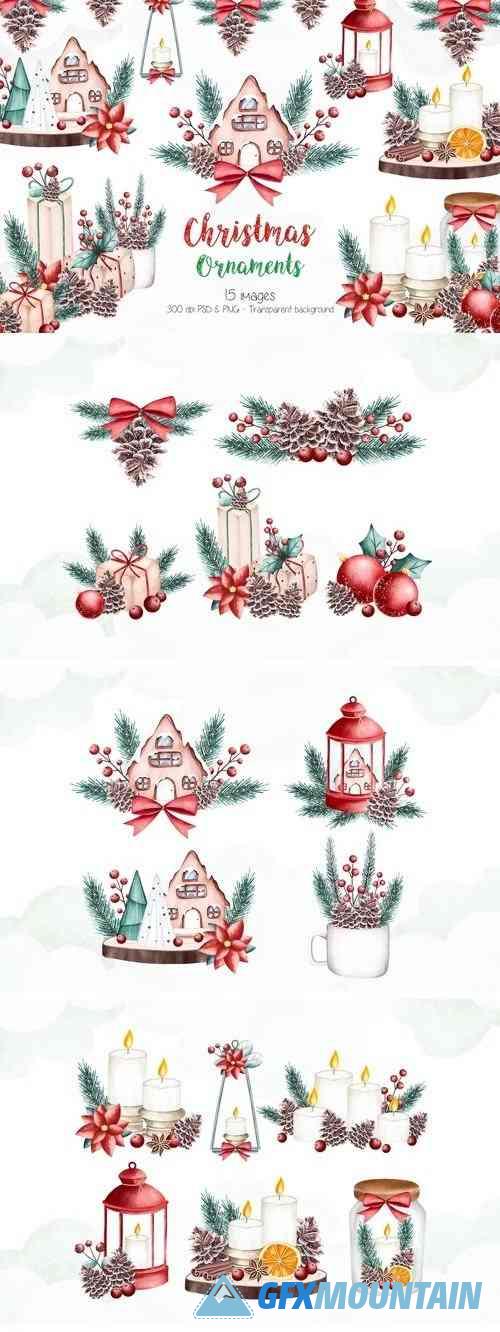 Watercolor Christmas Ornaments Clipart