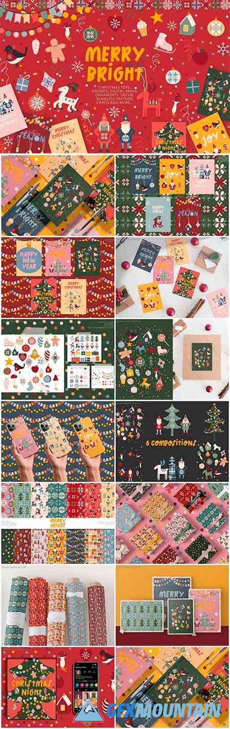 Merry and Bright Christmas art set