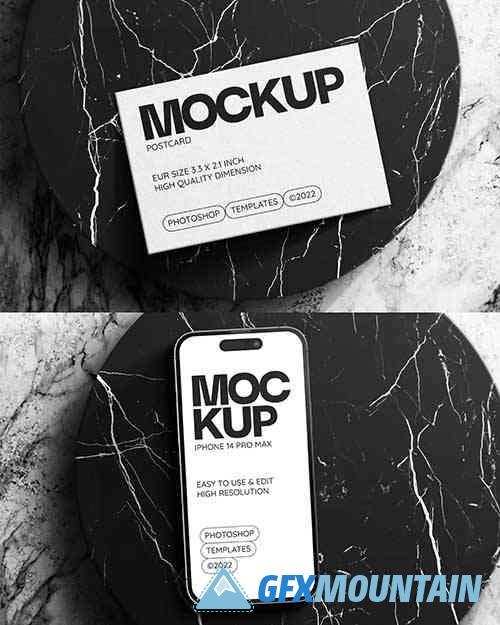 iPhone 14 Pro Max & Postcard Mockup