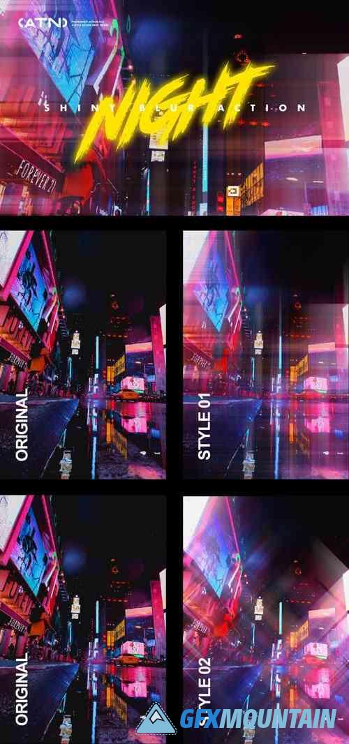 Night Shiny Blur Action for Photoshop - Cyberpunk Theme