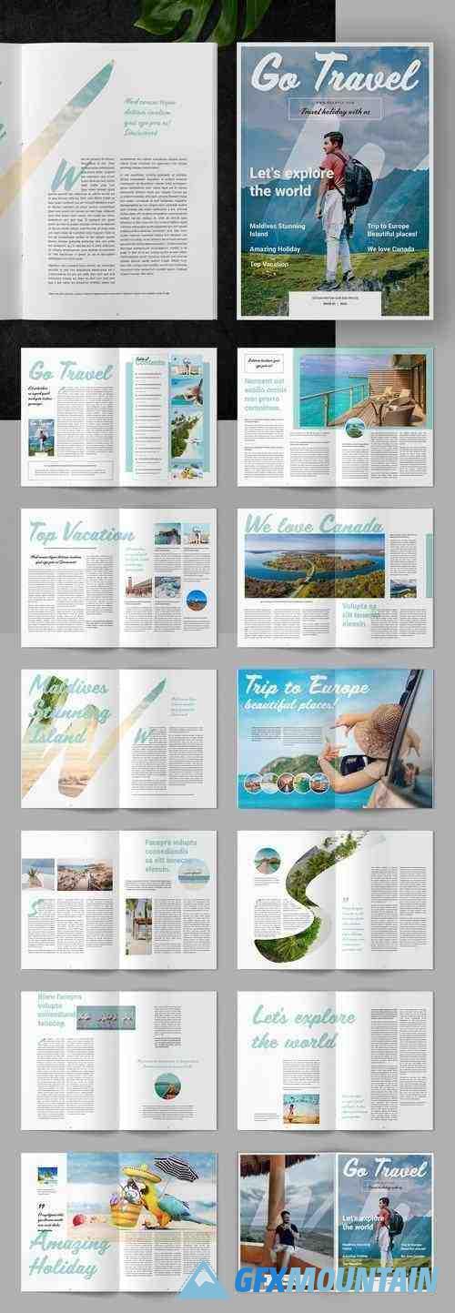 Travel Magazine Layout with Turquoise Accents
