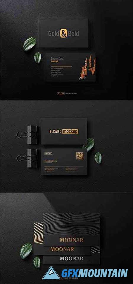 Luxury gold foil logo mockup on black business cards