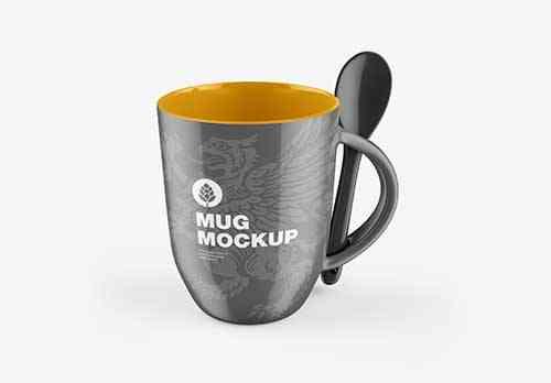 Coffee cup with spoon mockup