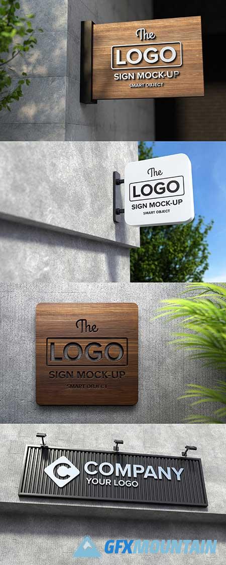 Shop sign mockup on concrete wall