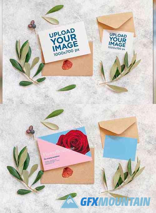 Mockup of Two Wedding Flyers and Envelopes