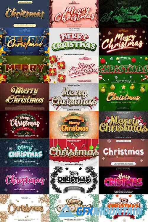 Vector text effect merry cristmas and happy new year