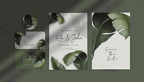Beautiful wedding invitation template with tropical plants