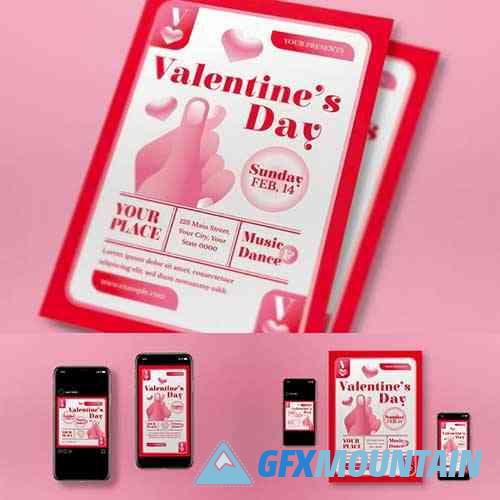 Red 3D Valentine Day Flyer Set
