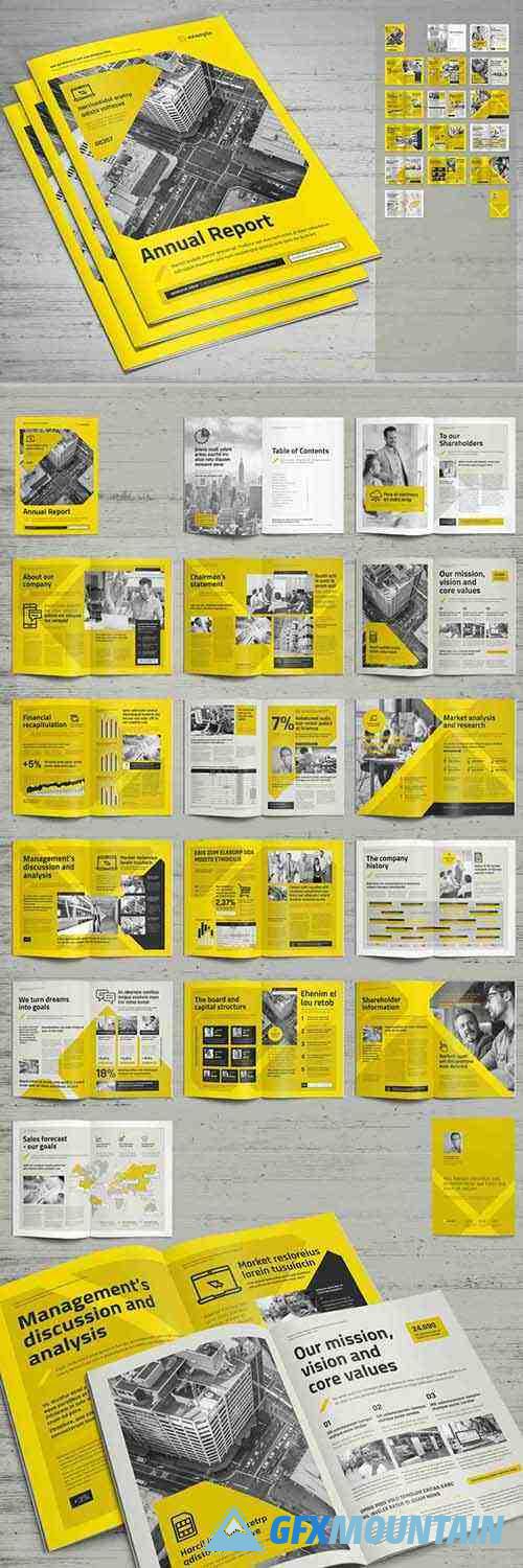 Annual Report Layout in Black White and Yellow Colors