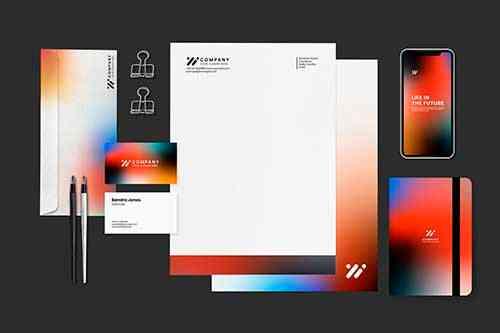 Corporate stationery set mockup psd in gradient modern style