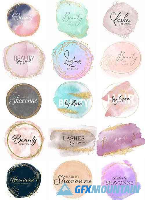 Elegant Decorative Glitter Watercolor Logos