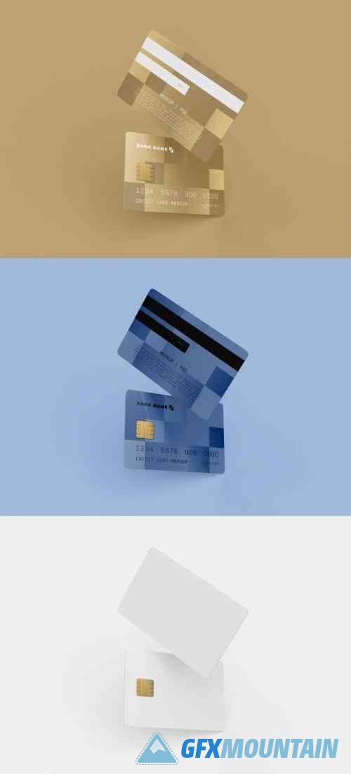 Front and Back View of Two Plastic Credit Cards Mockup