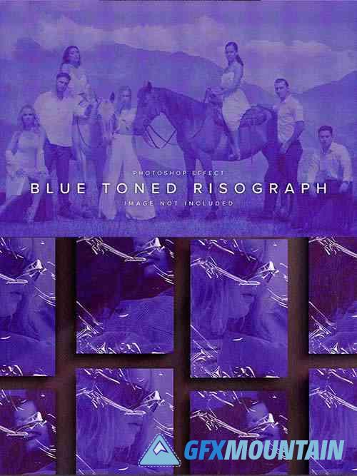 Blue Toned Risograph PSD Photo Effect