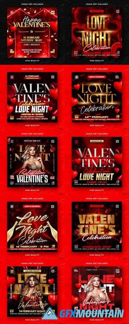 Valentines day flyer social media design and night club party flyer template