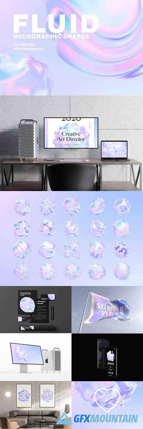 Fluid Holographic PNG Shapes Collection